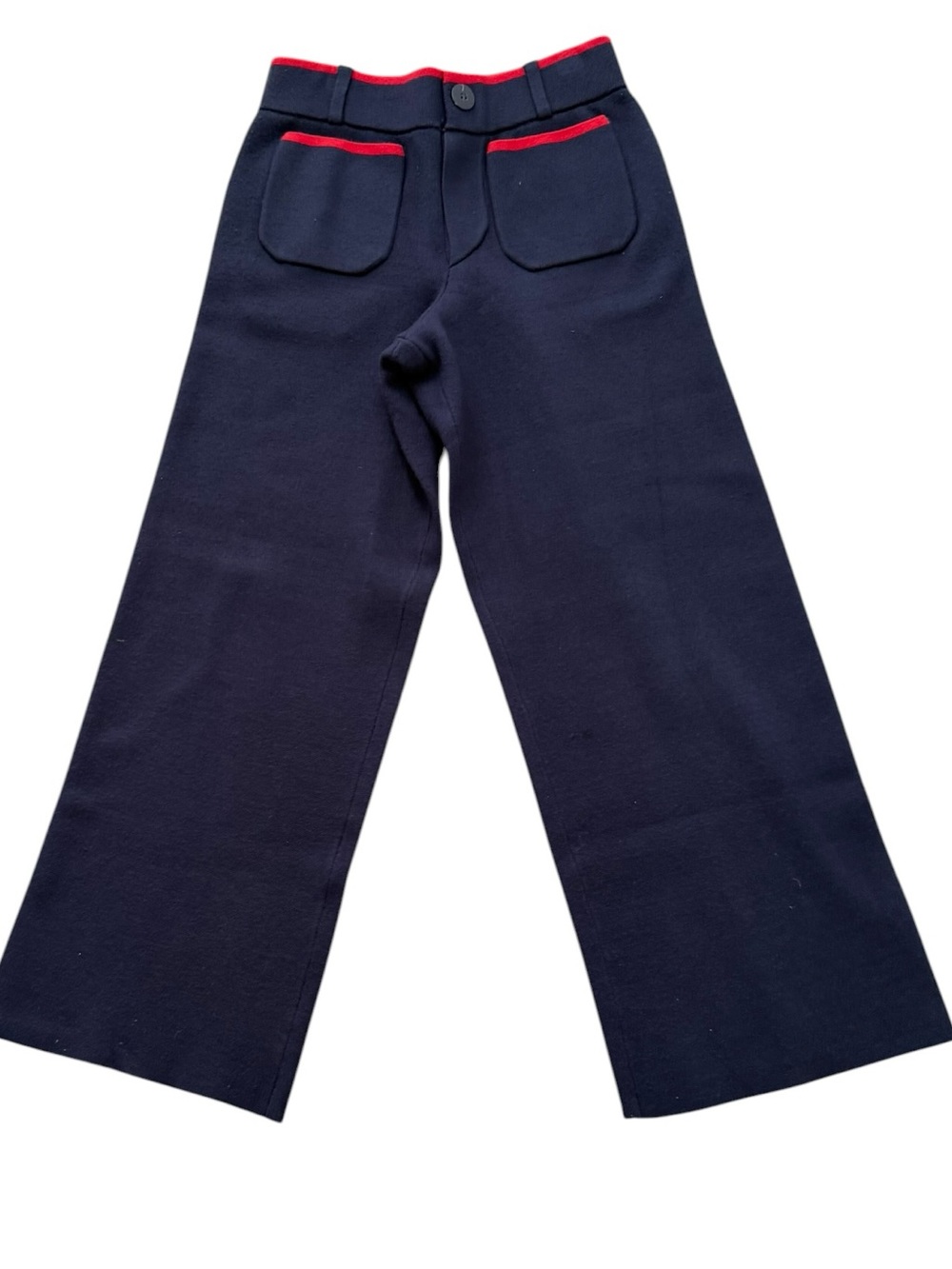 Anthropologie Maeve Colette Navy Wide-Leg Pants with Red Trim Knit Pants XXS/ XS